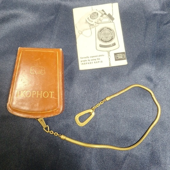 Vintage Zeiss Ikon Ikophot Selenium Light Meter Leather‎ Case Chain Book Germany